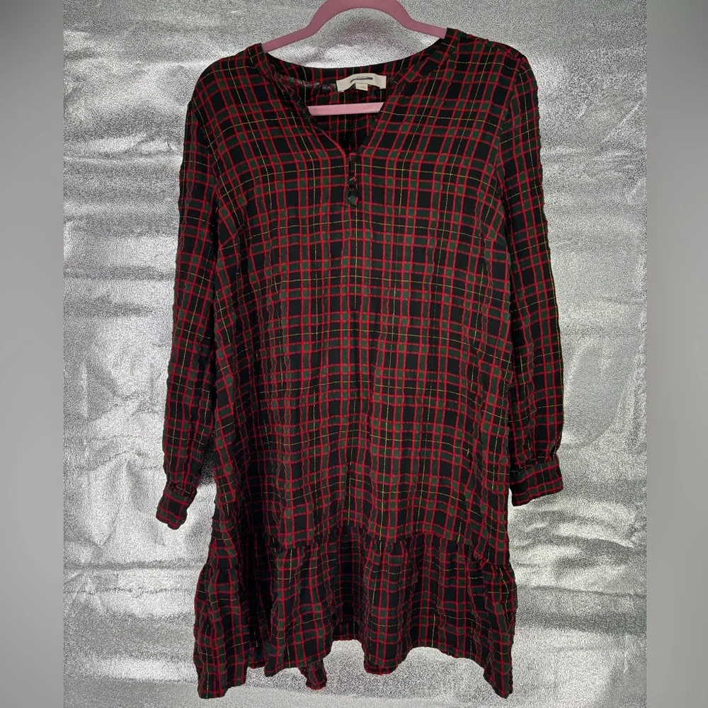 Loft Long Sleeve Holiday Plaid Shirt Dress